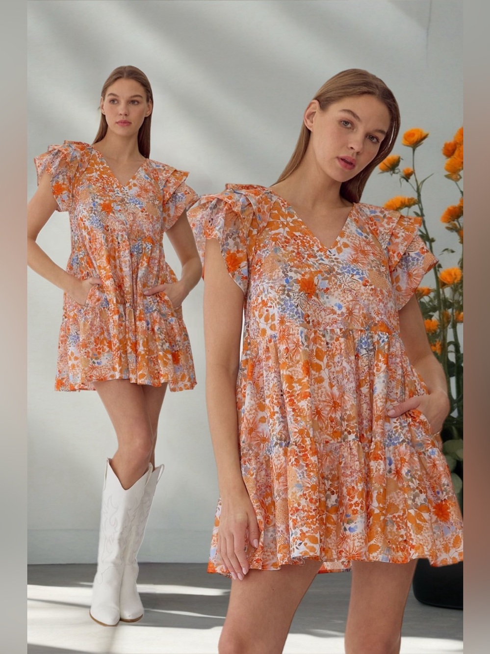 Entro | Elara Botanical Floral Ruffle Sleeve Tunic Dress Eclectic Boho New Small